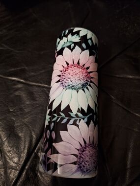 Floral Sunflower Stainless Tumbler - Black Background